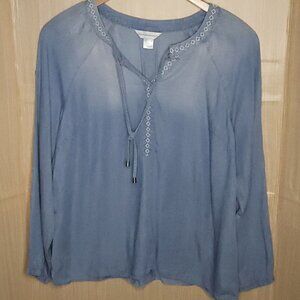 Christopher & Banks Blue Boho Lyocel Flowy Lyocel Top Large